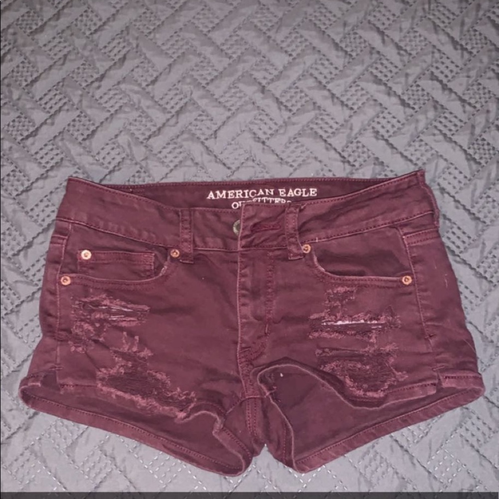 Maroon Ripped Jean shorts